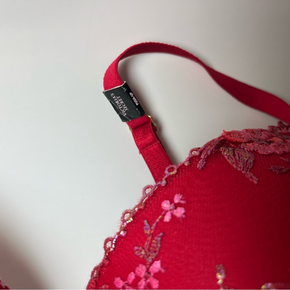 Victoria's Secret - NWT Very Sexy Red Floral Embroidered Bustier Push Up Bra 36D - Picture 6 of 8